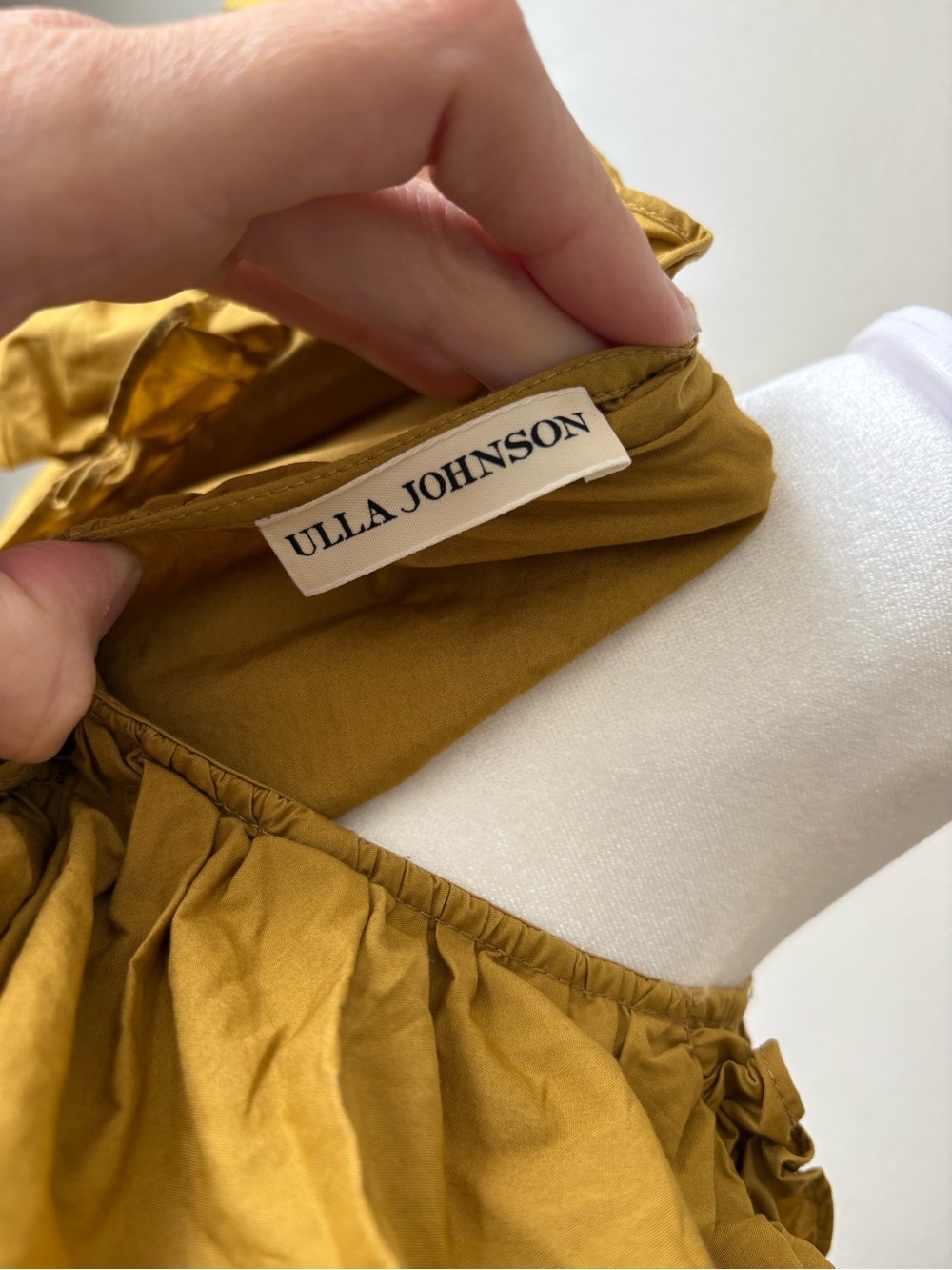 Ulla Johnson Mustard Ruffle Sleeve Tie-Neck Blouse 10 - Picture 5 of 7